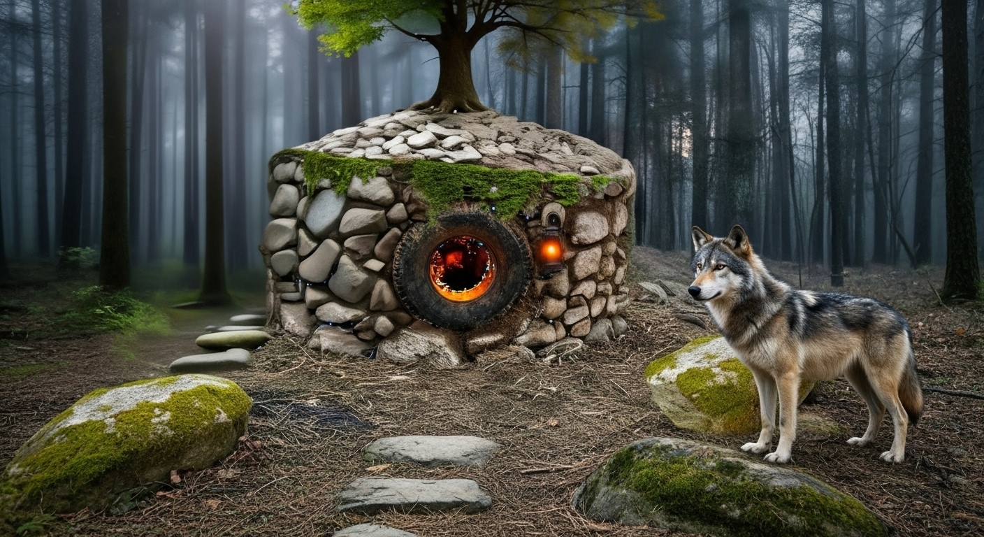 “From River Stones to Cozy Hearth, Crafting Shelter Far From Civilization. #SurvivalShelter”